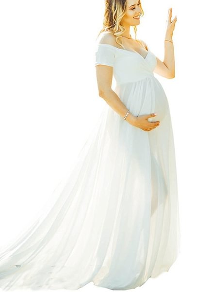 Maternity Maxi Dress Women Pregnancy Photography Dress Off Shoulder Solid Dress For Photoshoot - Shop Trendy Women's Clothing | LoverChic