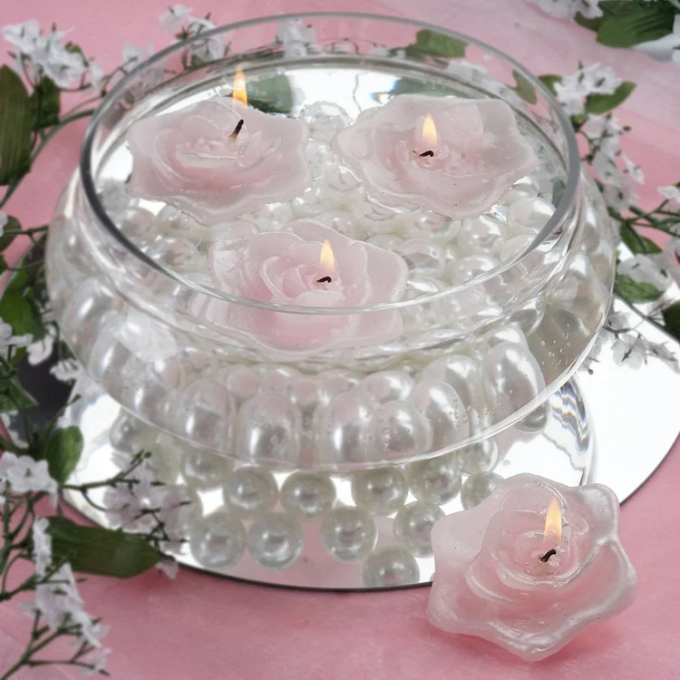 4 Pack Pink Rose Flower Floating Candles, Wedding Vase Fillers 2.5"