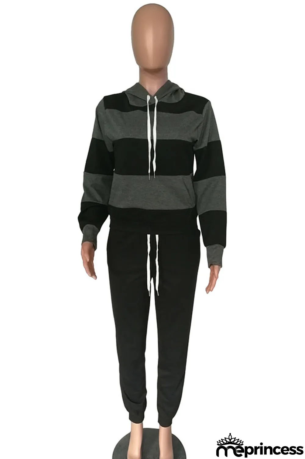 Red Polyester OL Striped Patchwork Print pencil Long Sleeve Two Pieces