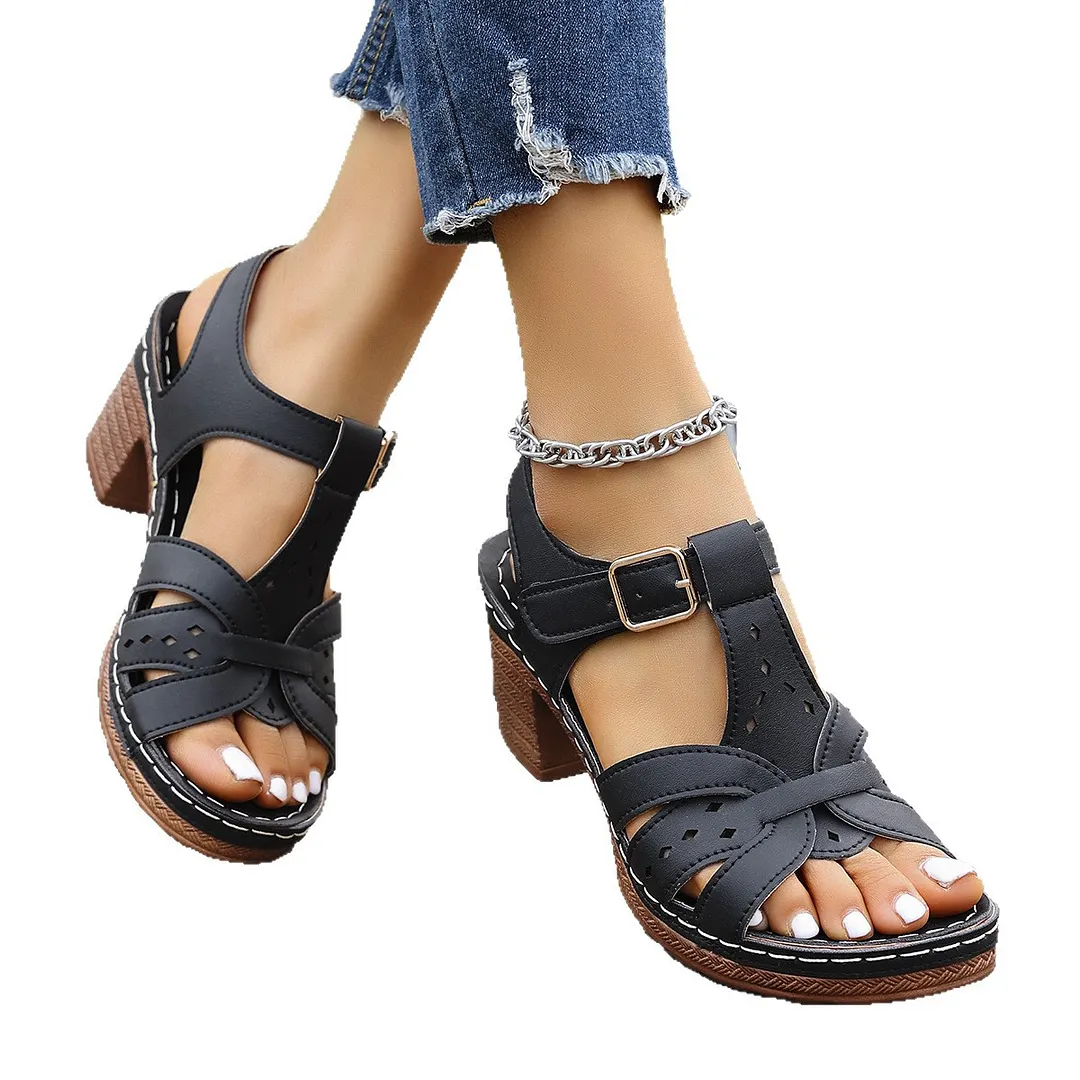 Breakj Breakj Women 2025 Summer New Solid Color Fish Mouth Thick Heel With High-Heeled Sandals