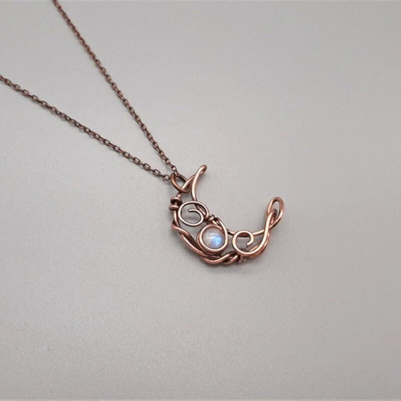 Bronze Winding Moon Moonstone Necklace