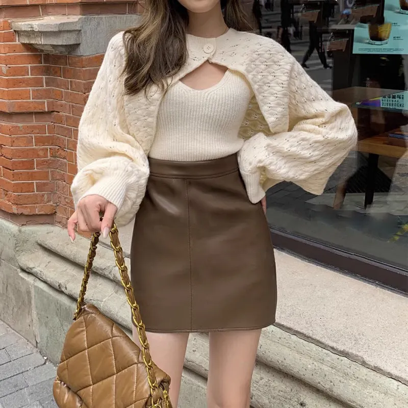 Churchf Churchf Autumn And Winter New Korean Version Of French Niche Temperament Knit Suit Female Design Show Thin Sweater Vest Two Sets