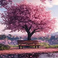 Bench Under the Cherry Blossom - Diamond Painting