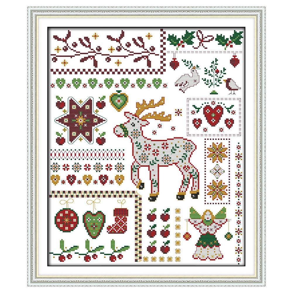 

Christmas Elk And Dolls - 14CT Stamped Cross Stitch - 40*34cm, 501 Original