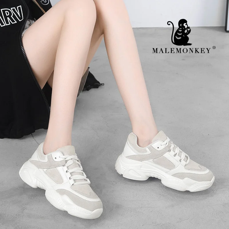 Causal Women Sneakers White 2021 Spring Sport Thick Sole Platform Shoes Lace Up Comfortable Women Chunky Sneakers Clearance