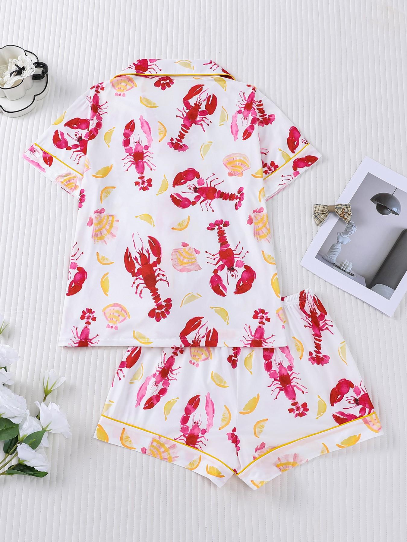 Women's Sleepwear Set, Short Sleeve Lapel Button Soft Top & Elastic Shorts, Casual Home Wear, Comfortable Daily, Pajama Set, Loungewear, Homewear, Womenswear, Lady, Pjs