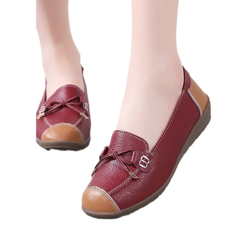 Qengg And Autumn New Women's Shoes Single Shoes Bean Shoes Comfortable Flat Shoes Bow Mother Shoes Flat Slope And Large Women's Shoes