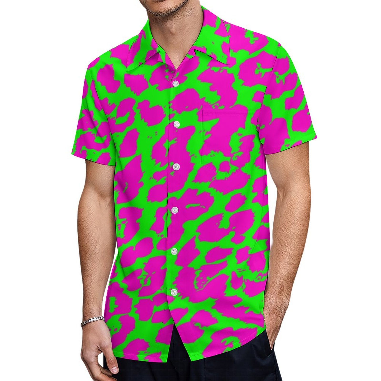 Colorful Neon Leopard Print Hawaiian Shirt Mens Button Down Plus Size Tropical Hawaii Beach Shirts