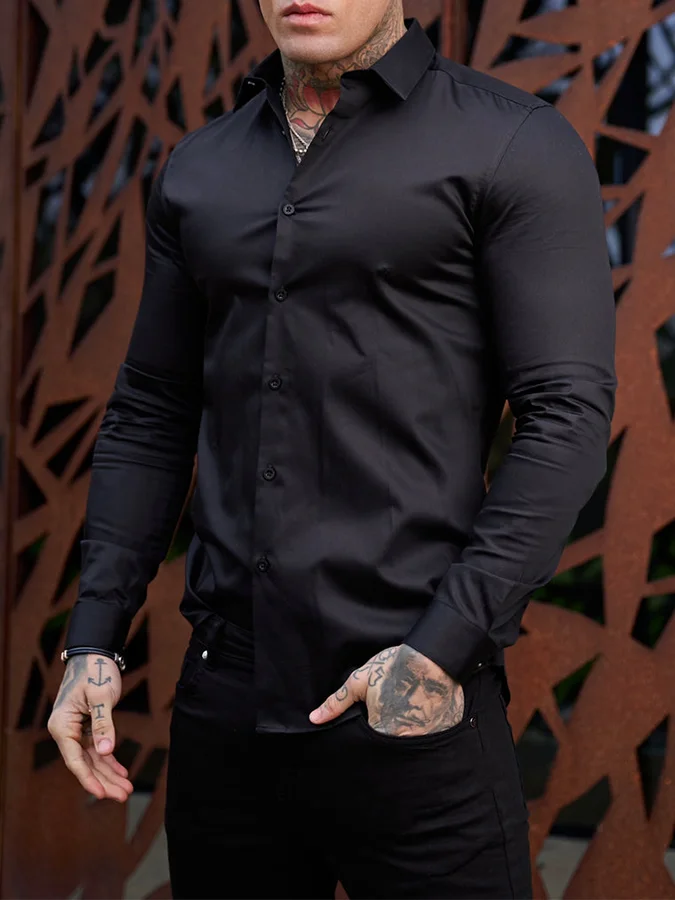 Men's Casual Cotton Black Shirt