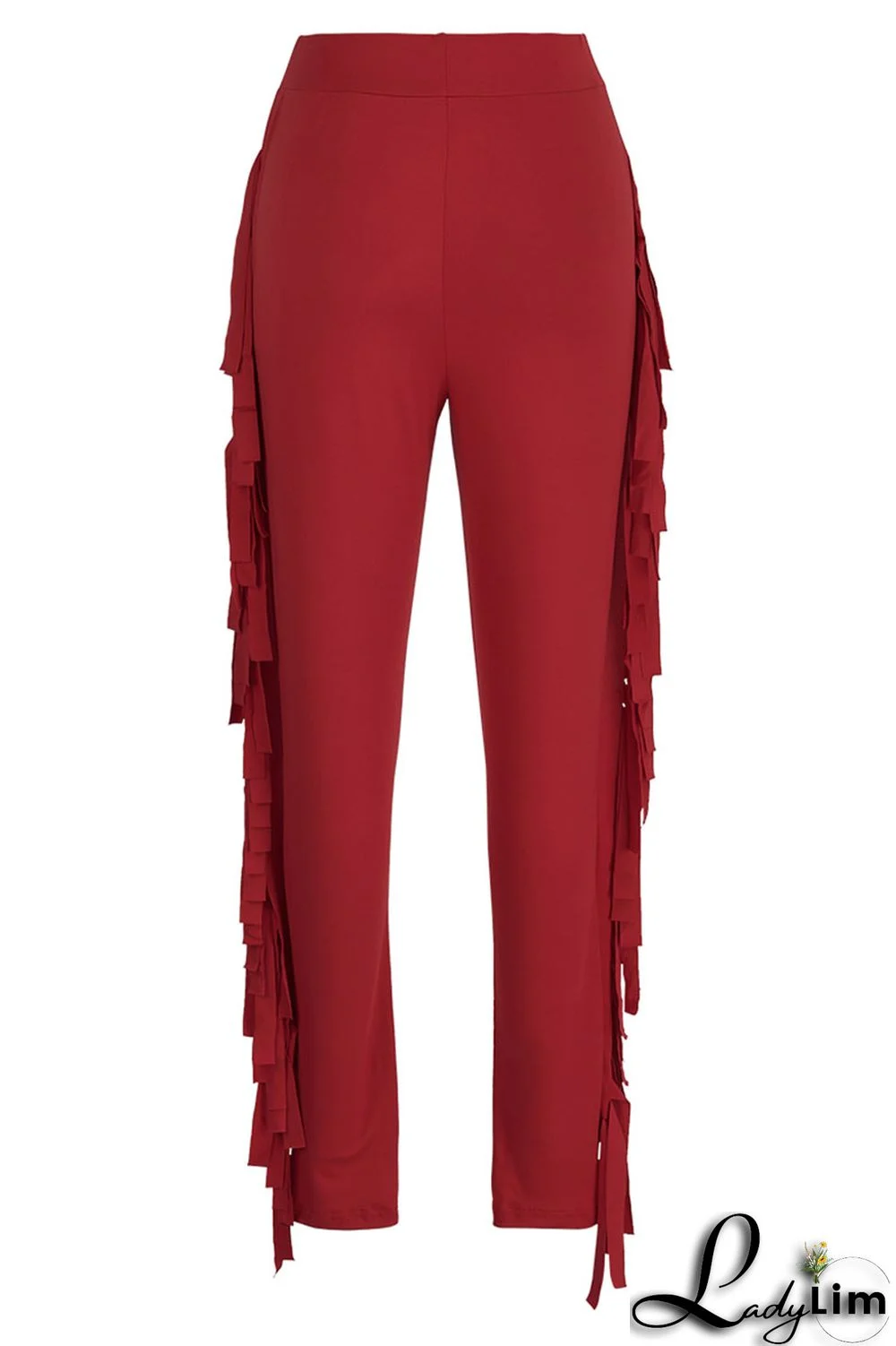 Black Fashion Casual Solid Tassel Regular High Waist Pencil Trousers