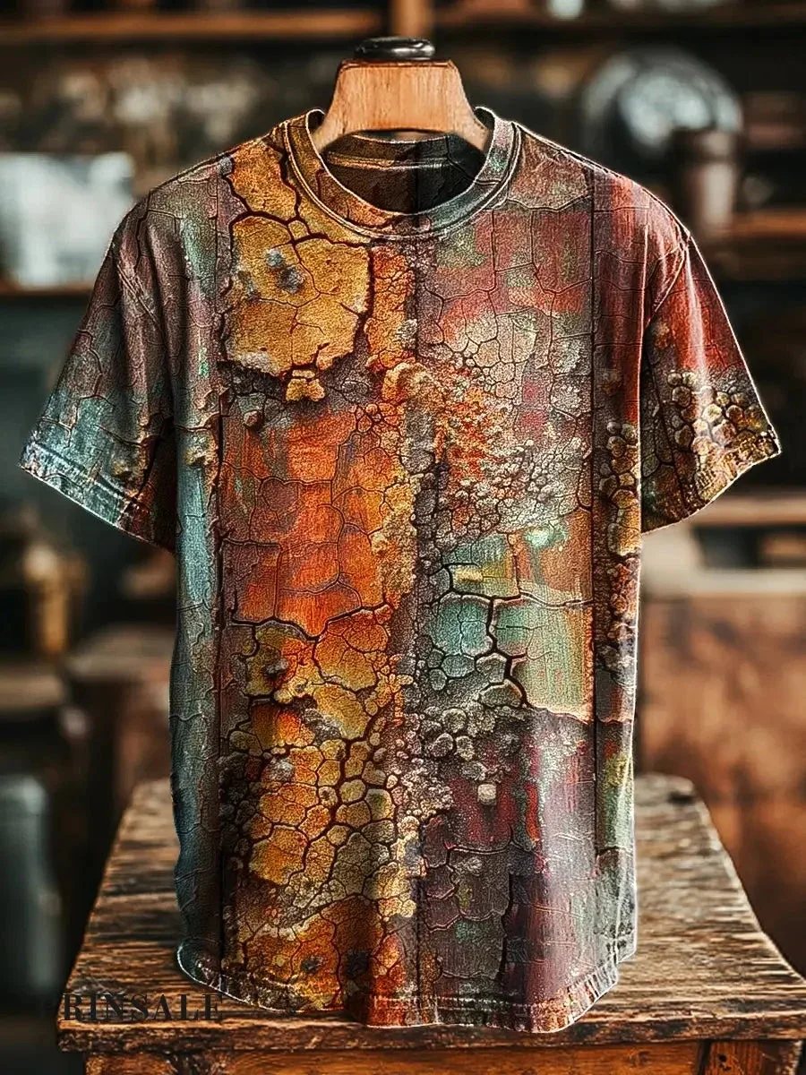 Eagerlys Unisex Cracked Aged Art Print T-shirt Eagerlys