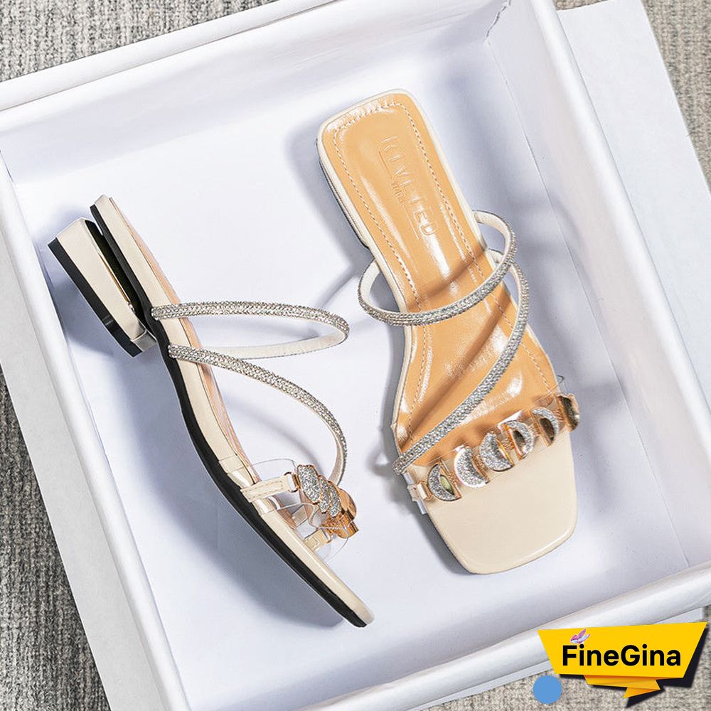 Women's Summer Rhinestone Low Heel Casual Fashion Sandals