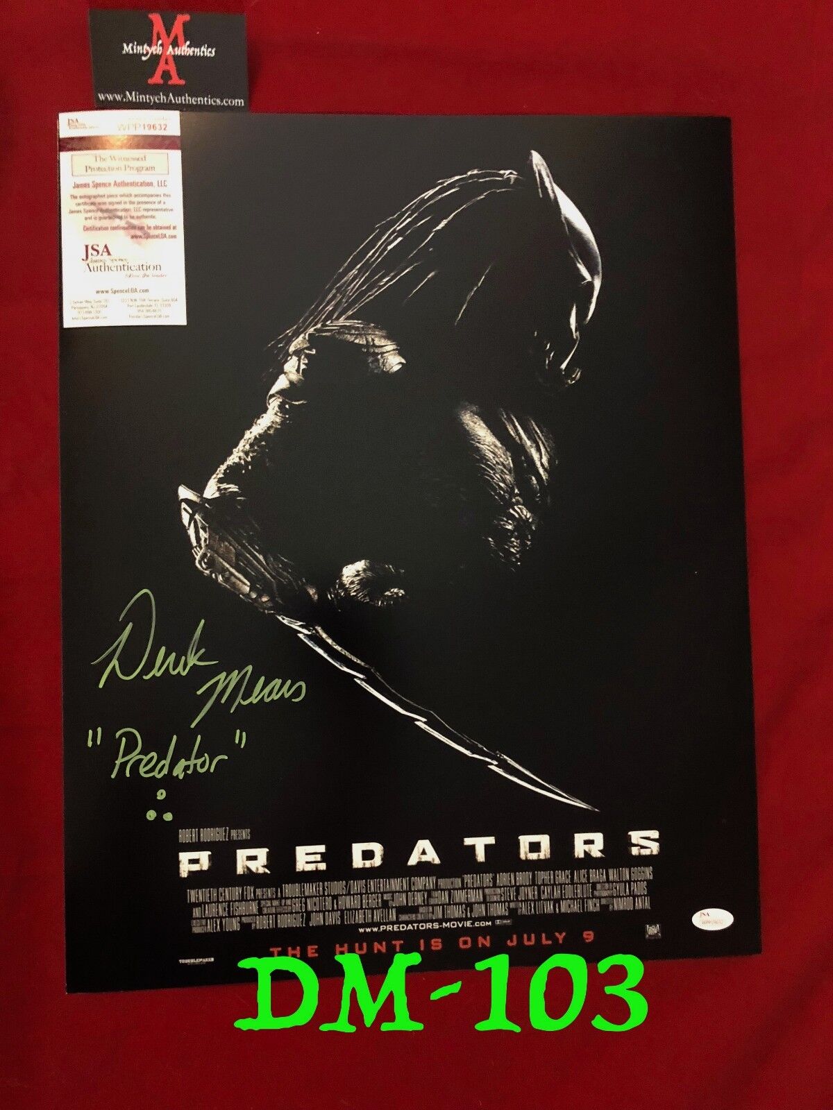 DEREK MEARS AUTO SIGNED 16x20 Photo Poster painting! JSA AUTHENTIC! PREDATOR! HORROR!