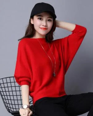 Pull Femme Autumn Winter Women Sweater Batwing Sleeve Jersey mujer Oversized Jumper Slash Neck Women's Knitted Sweaters Coat