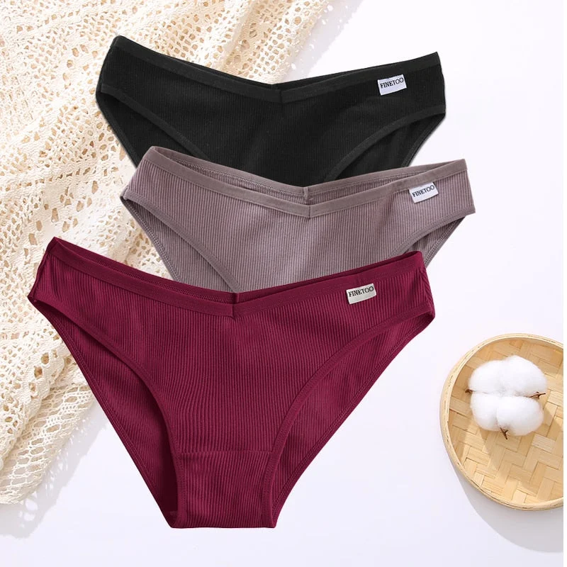 FINETOO 3PCS/Set Lingerie Sexy Women Cotton Panties Underwear Female Underpants 8 Solid Color Soft Woman Briefs Intimates M-XL