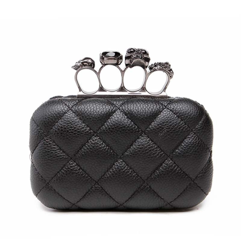 Skull ring woman evening bag vintage plaid woman clutch bag Ladies messenger bags Mini black Luxury party Clutches purse black