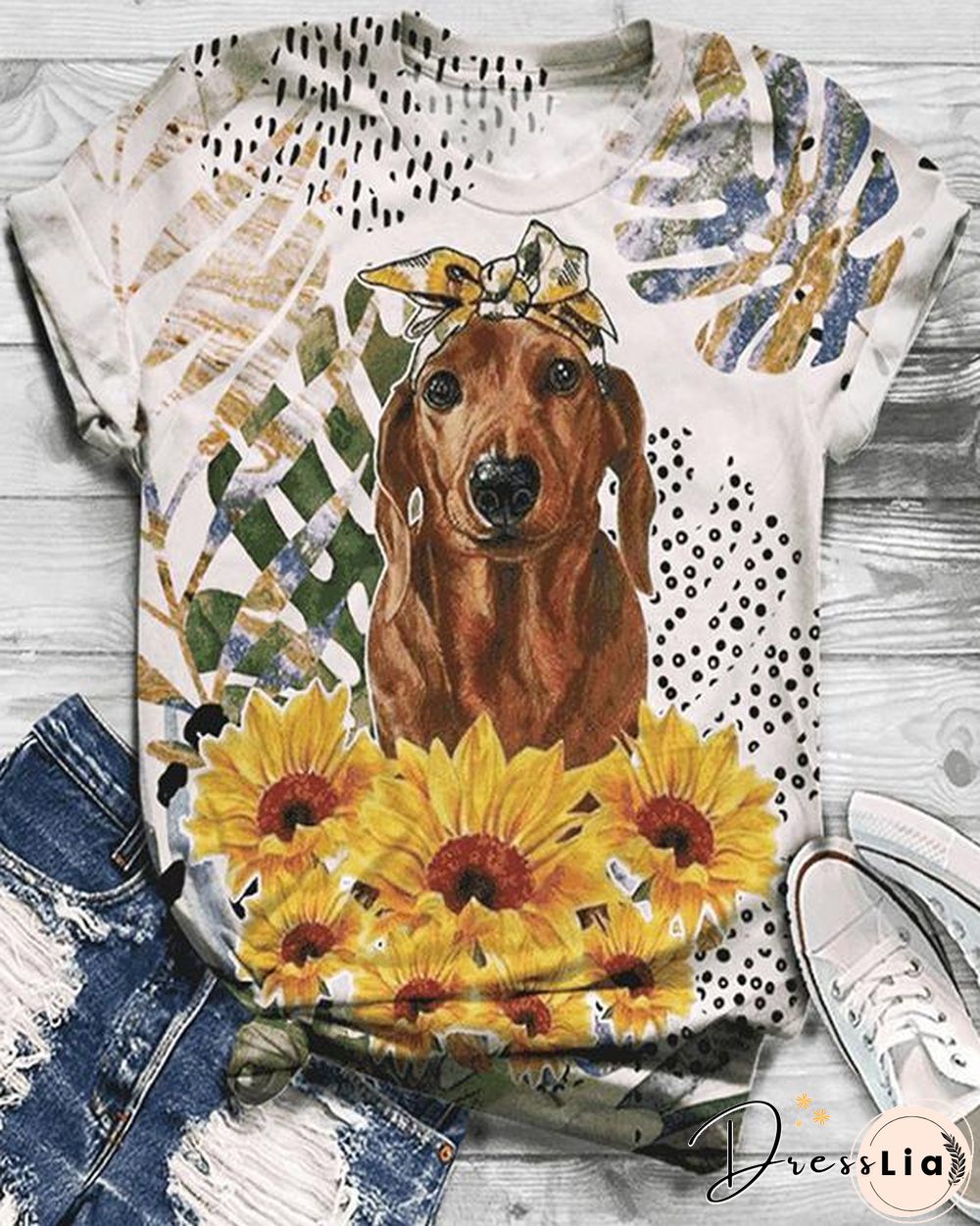 Plus Size Animal Printed Short Sleeve Crew Neck Casual Shirts & Tops