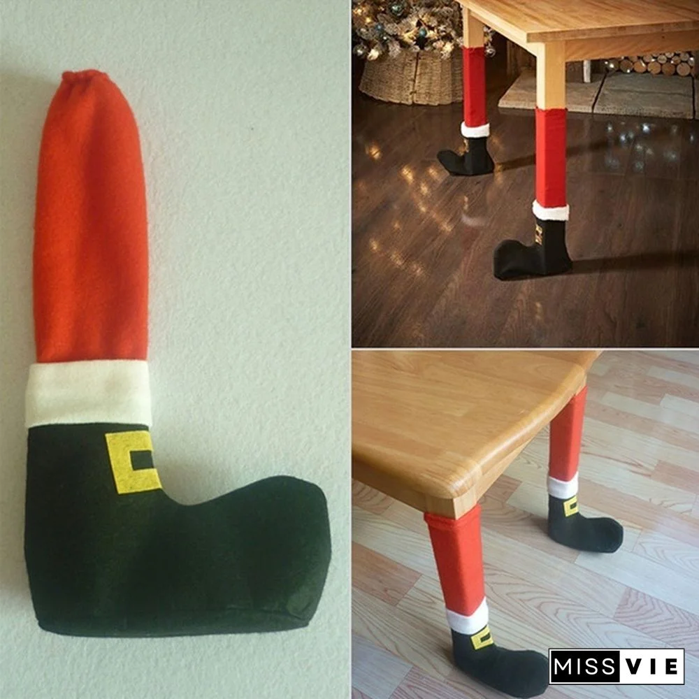4Pcs/Set Elf Santa Chair Table Leg Covers Christmas Table Decoration Novelty