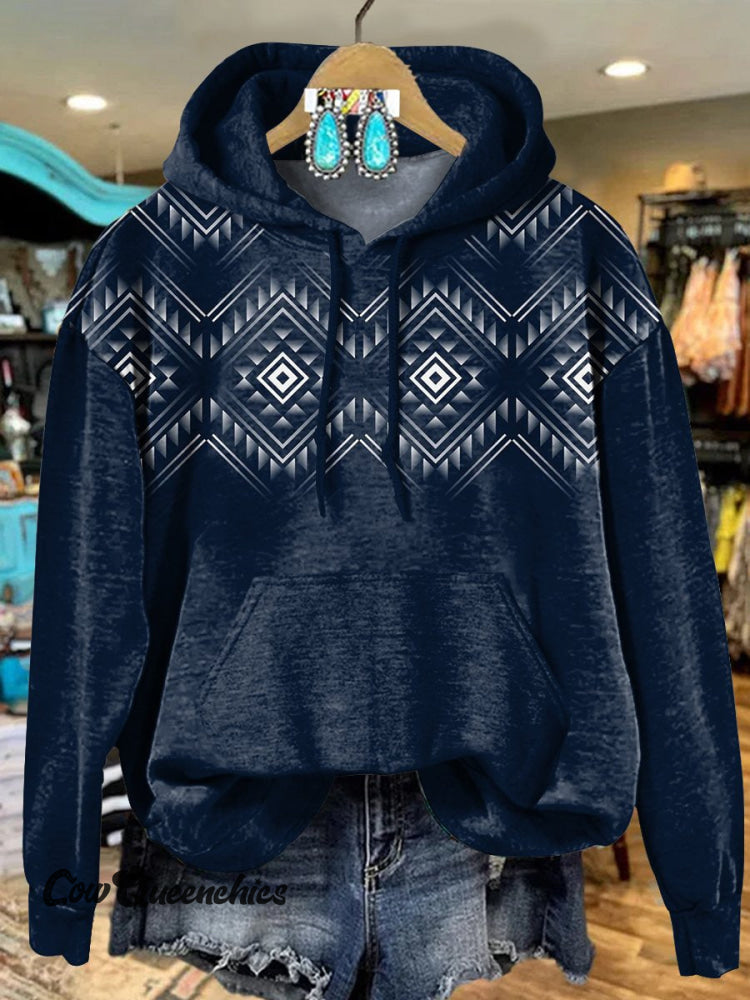 Navyblue Vintage Aztec Print Long Sleeve Casual Sweatshirt Hoodie Multicolor / S