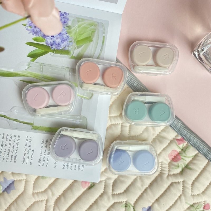 1PCS Contact Lens Case Holder Tweezer Lens Container Cute Solid Color Contact Colored Lenses Case Travel Kit Box Gift
