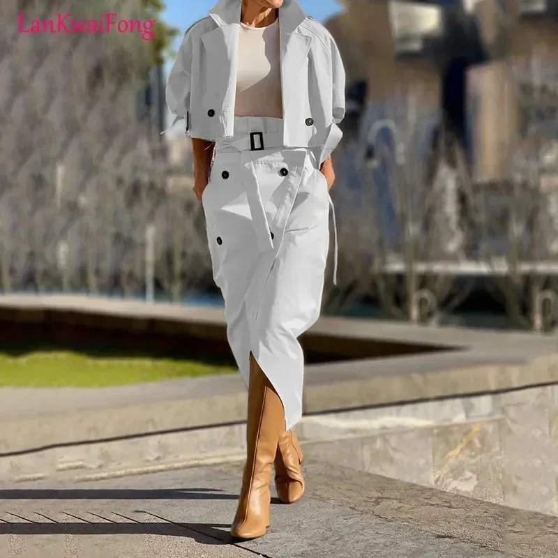 Tlbang Streetwear Cargo Women's Set Long Sleeve Jacket and Wrap High Split Skirts Suit 2023 Two 2 Piece Sets Outfits Tracksuit