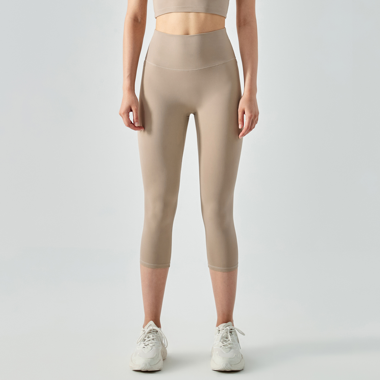 Buy Hergymclothing Khaki no camel toe high waist buttery soft brushed stretchy yoga capri leggings online