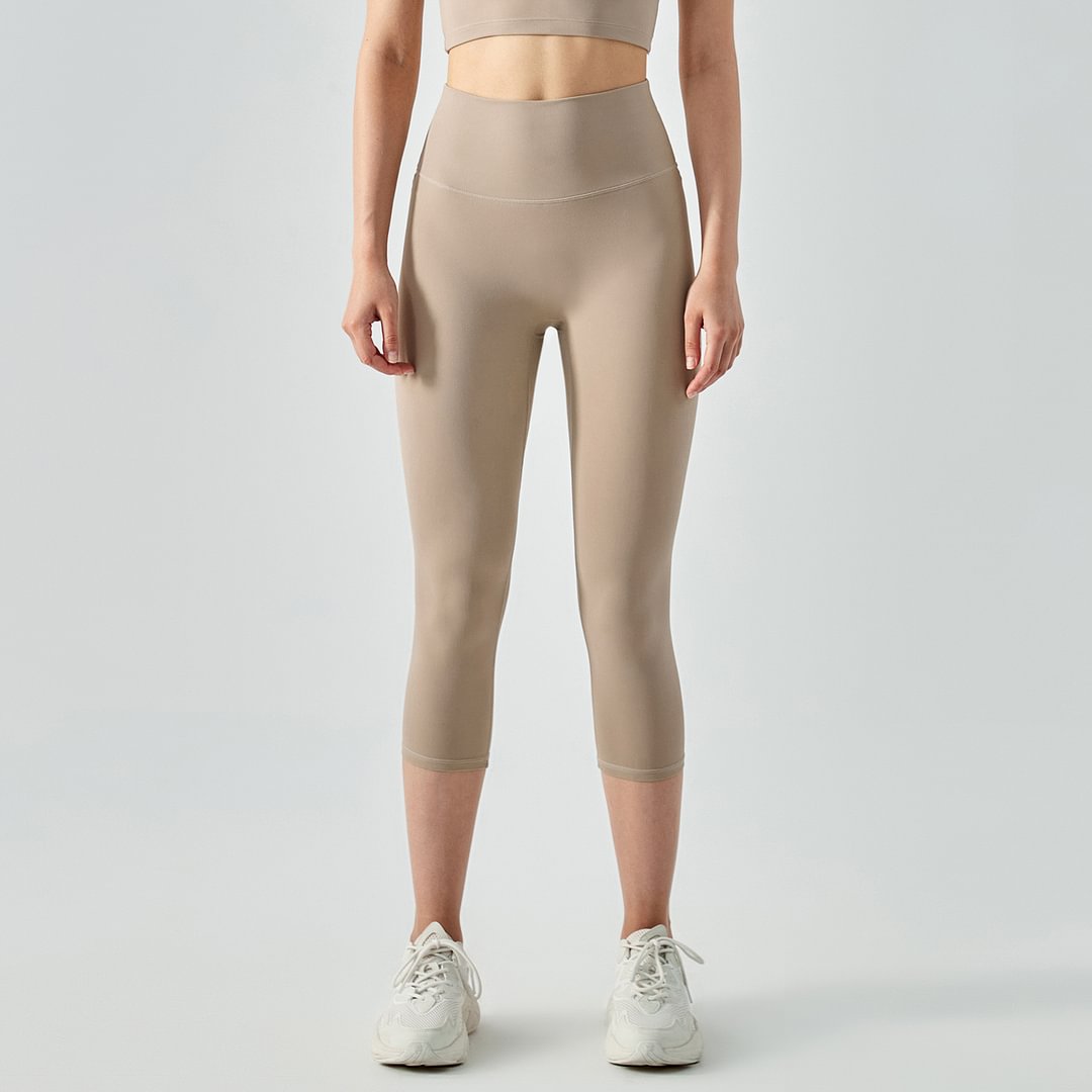 Buy Hergymclothing Khaki no camel toe high waist buttery soft brushed stretchy yoga capri leggings online