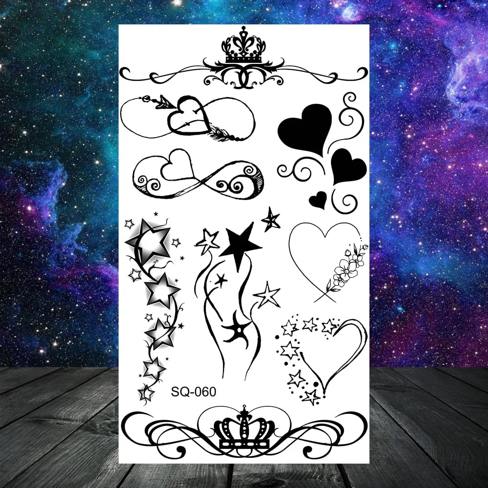 Astronaut Stars Moon Sun Temporary Tattoos For Women Kids Girl Butterfly Feather Letters Fake Tattoo Neck Arm Hands Small Tatoos