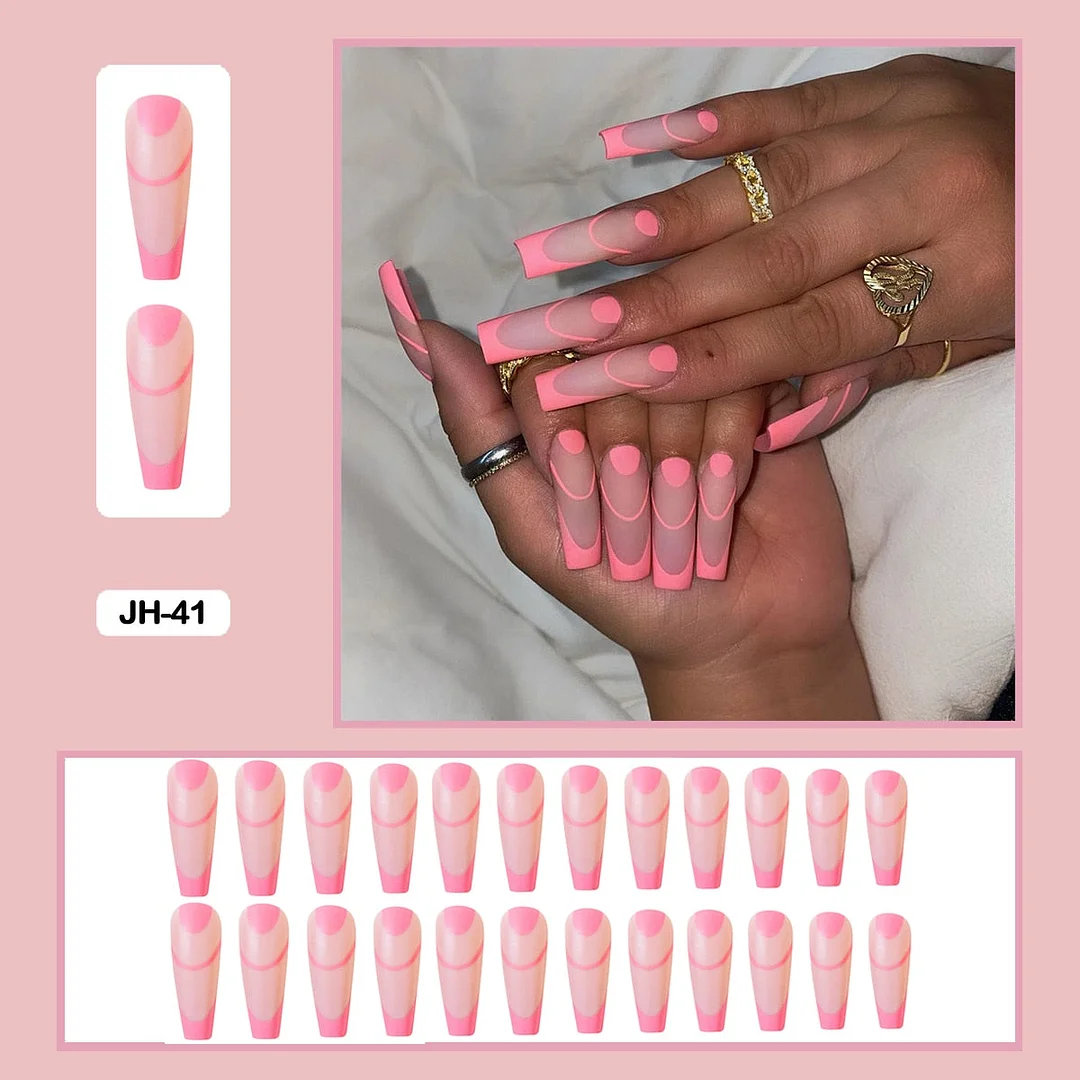 24pcs/box Long Trapezoid Fake Nails Geometric Simplicity Personality Graffiti Animal Pattern Nail Art Nails Press on With Glue-Nail Inspo