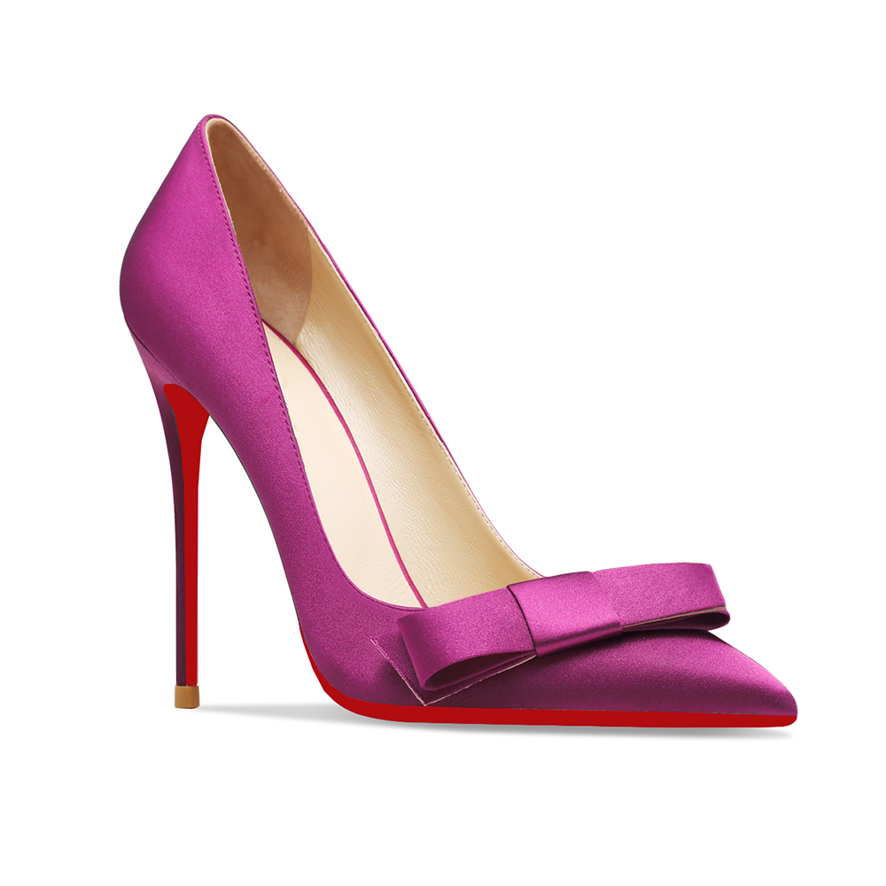 100mm Bow Fashion High Heels Sexy Prom Red Bottom Silk High Heels Stiletto Heels-vocosishoes