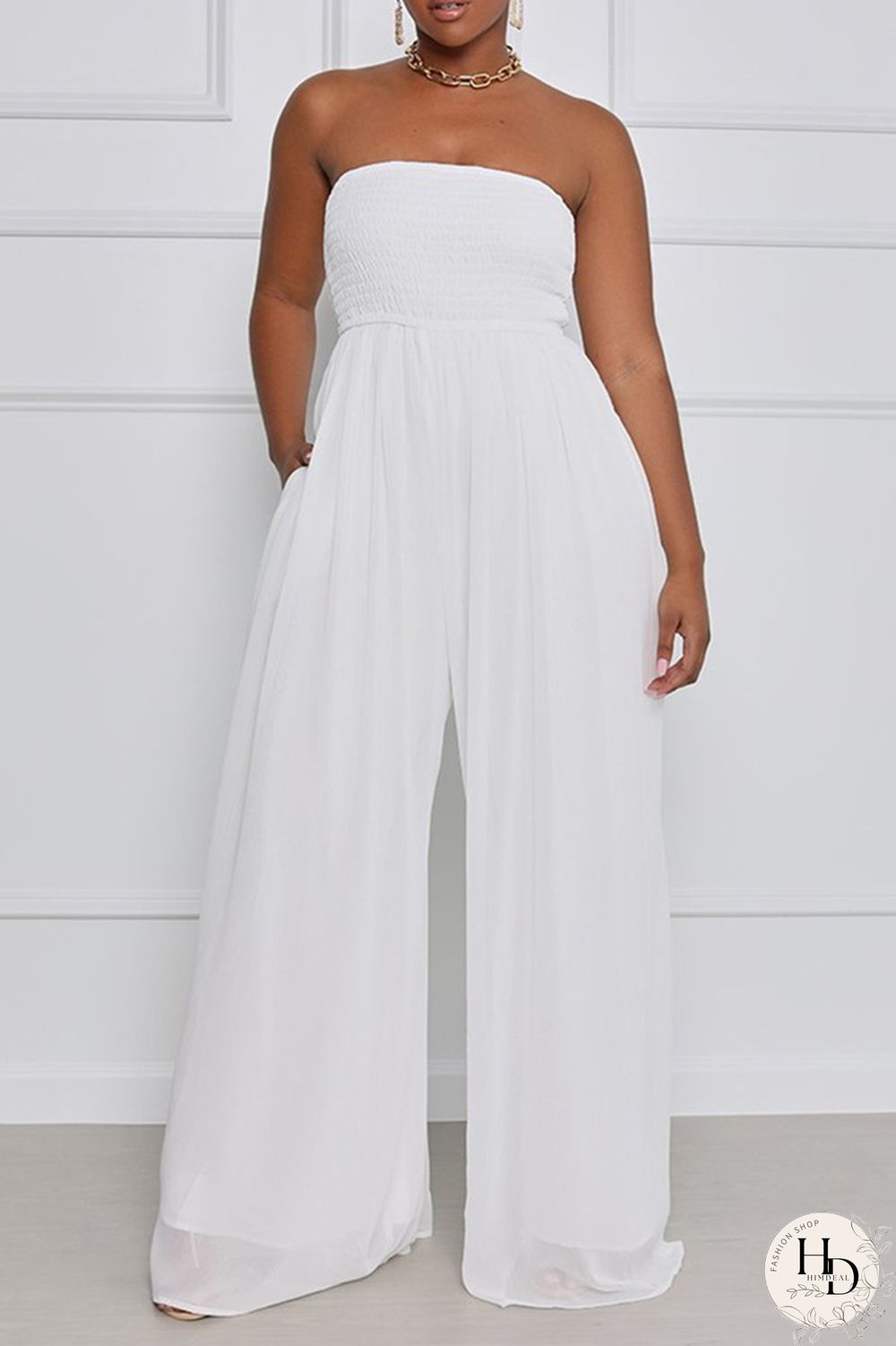 Yellow Sexy Casual Solid Backless Strapless Regular Jumpsuits