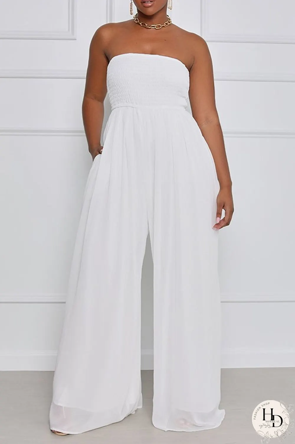 Yellow Sexy Casual Solid Backless Strapless Regular Jumpsuits