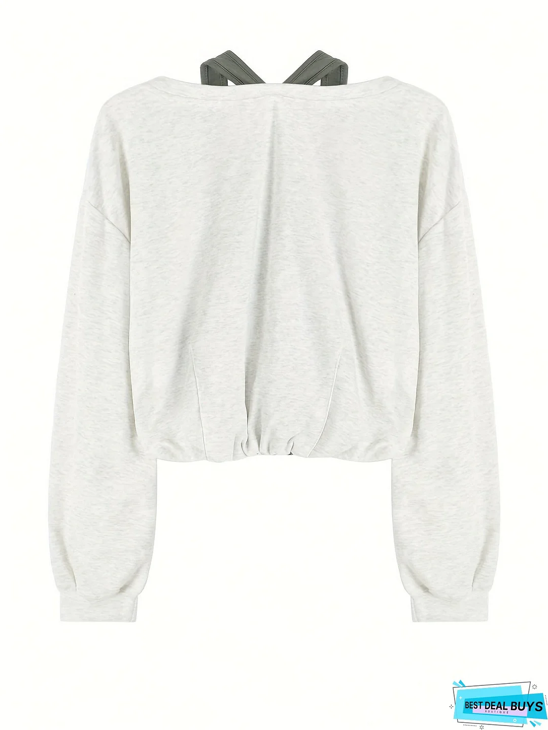 Faux Twinset Patch Pullover Sweatshirt, Casual Long Sleeve Crop Top, Women's Clothing