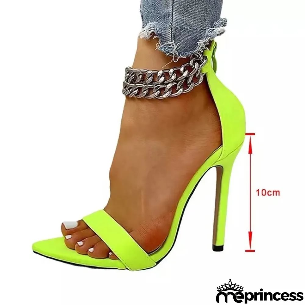 Summer Women Green Stiletto Anklet Chain High-Heel Sandals