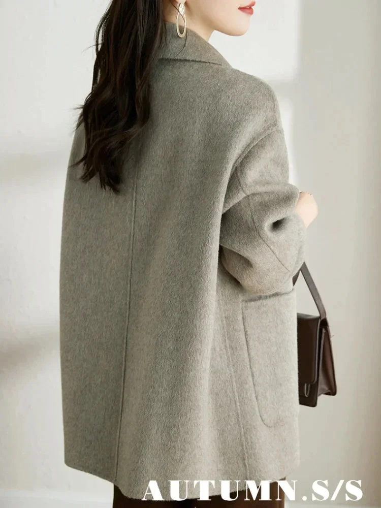 Tlbang Wool Coats for Women 2023 Autumn/Winter New Fashion Grey Coat Slim Temperament Single Breasted Woolen Cloth Women's Jacket