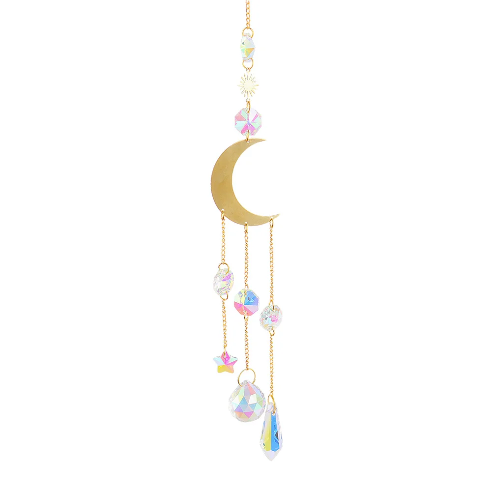 Hanging Crystal Light Catcher Metal Moon Sun Garden Wall Wind Chime (61)