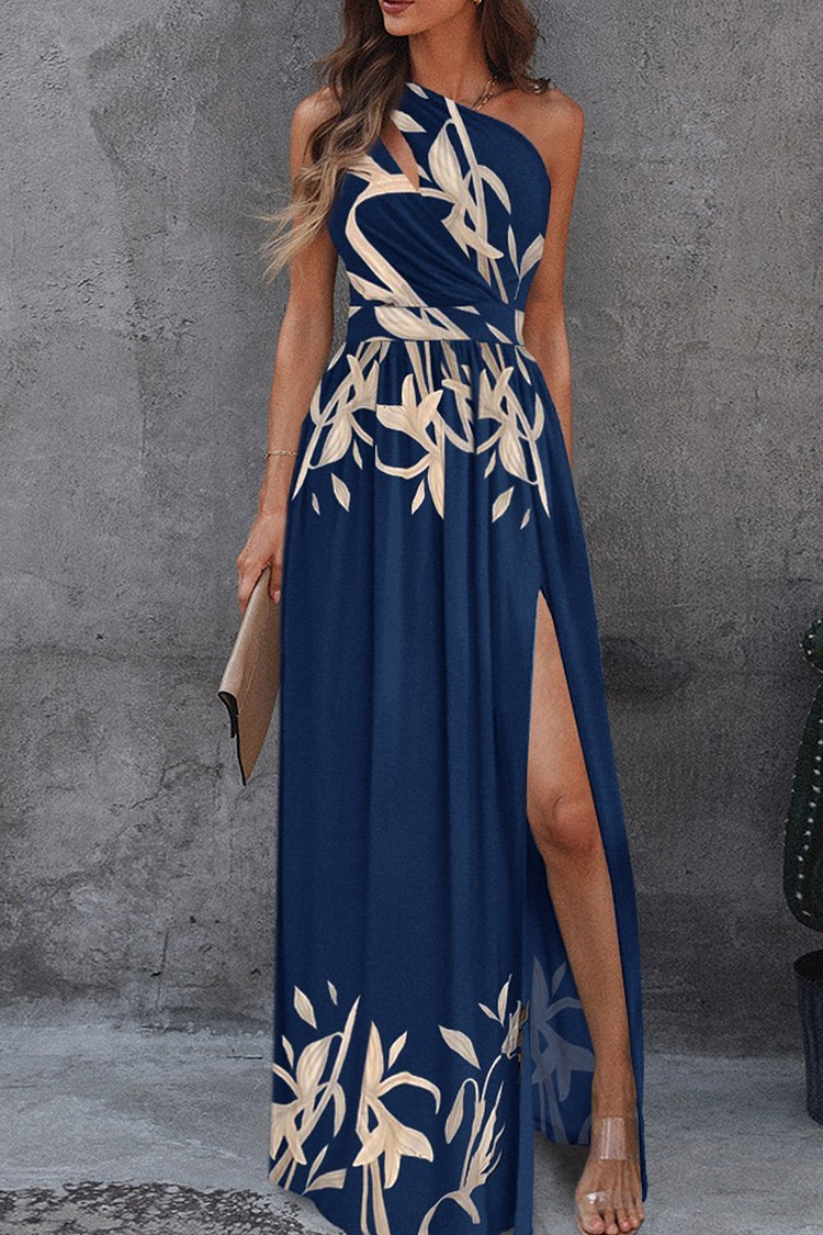 Casual Print One Shoulder Irregular Dress Dresses - Life is Beautiful for You - SheChoic