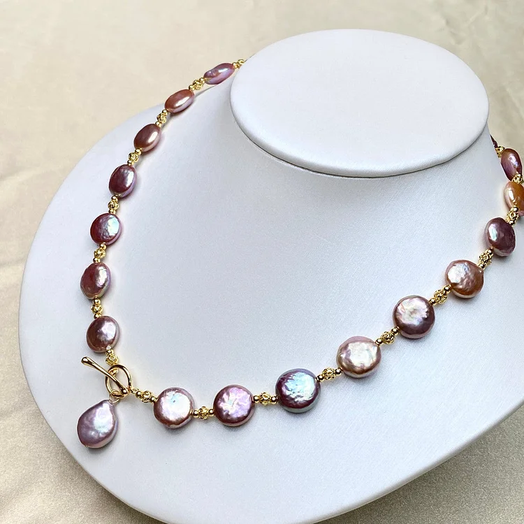Freshwater baroque purple button pearl necklace