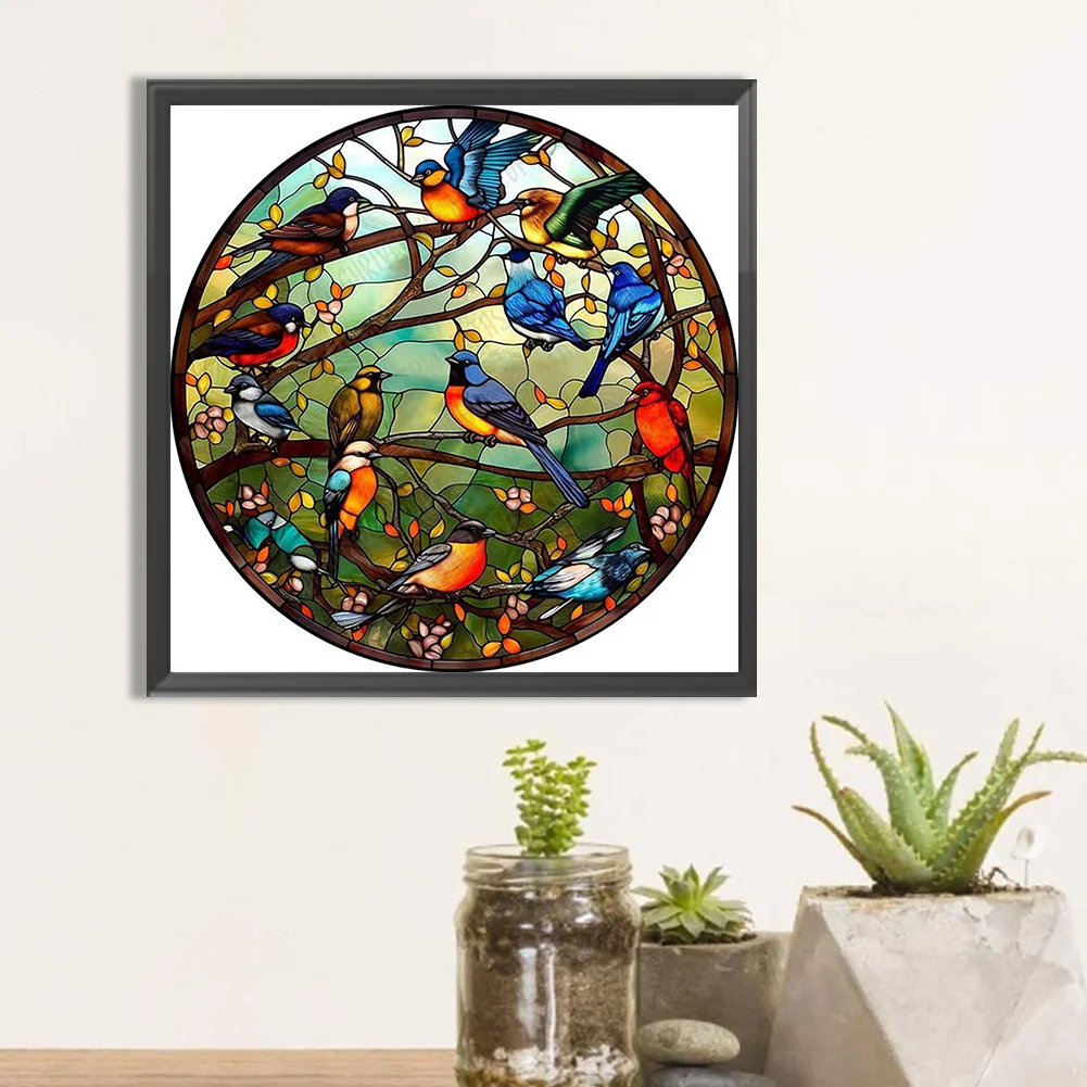 Diamond Painting - Full Round Drill - Stained Glass Bird(Canvas|30*30cm)