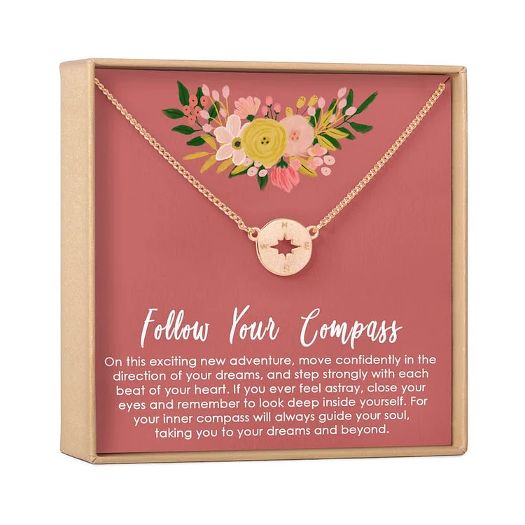 Graduation Compass Gift Necklace for Girls (with a card)