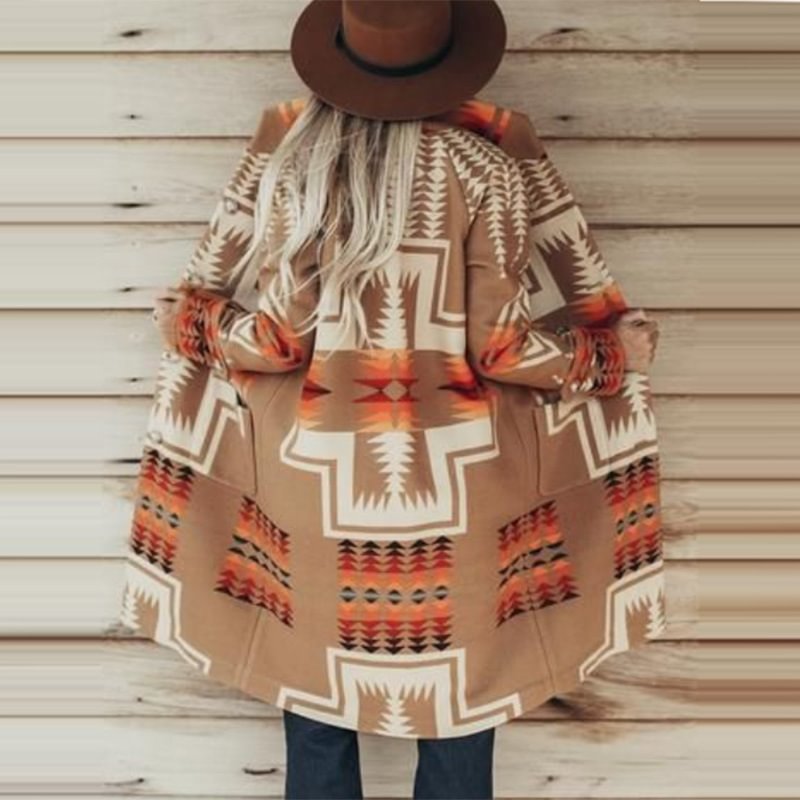 Vintage Western Print Hooded Coat 22e7