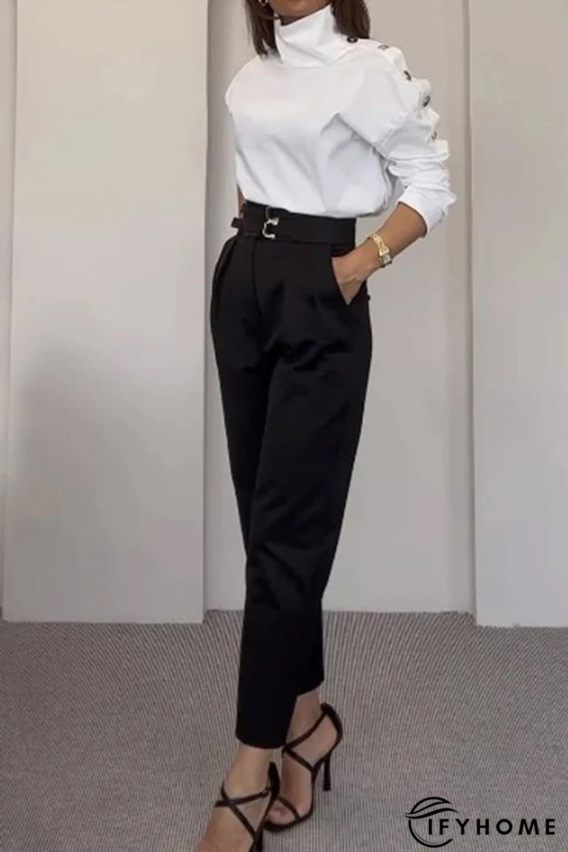 Casual British Style Solid Pocket Buttons Turtleneck Long Sleeve Two Pieces | IFYHOME