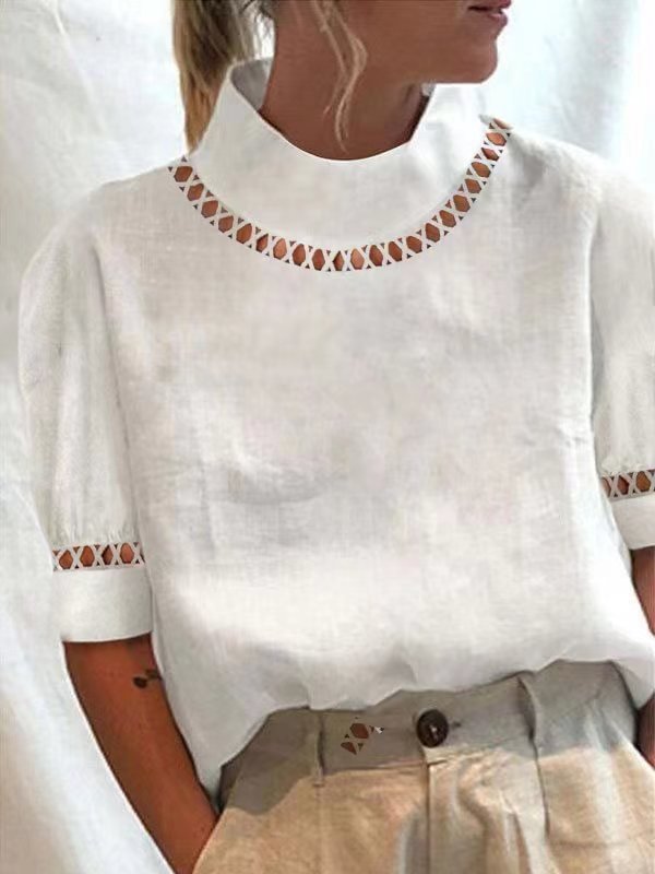 Women's Cotton Turtleneck Lace Mid Sleeve Shirt