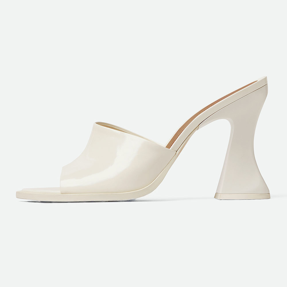 Ivory Slip-On Open Toe Womens Mules Shoes with Sculptural Heel Nicepairs