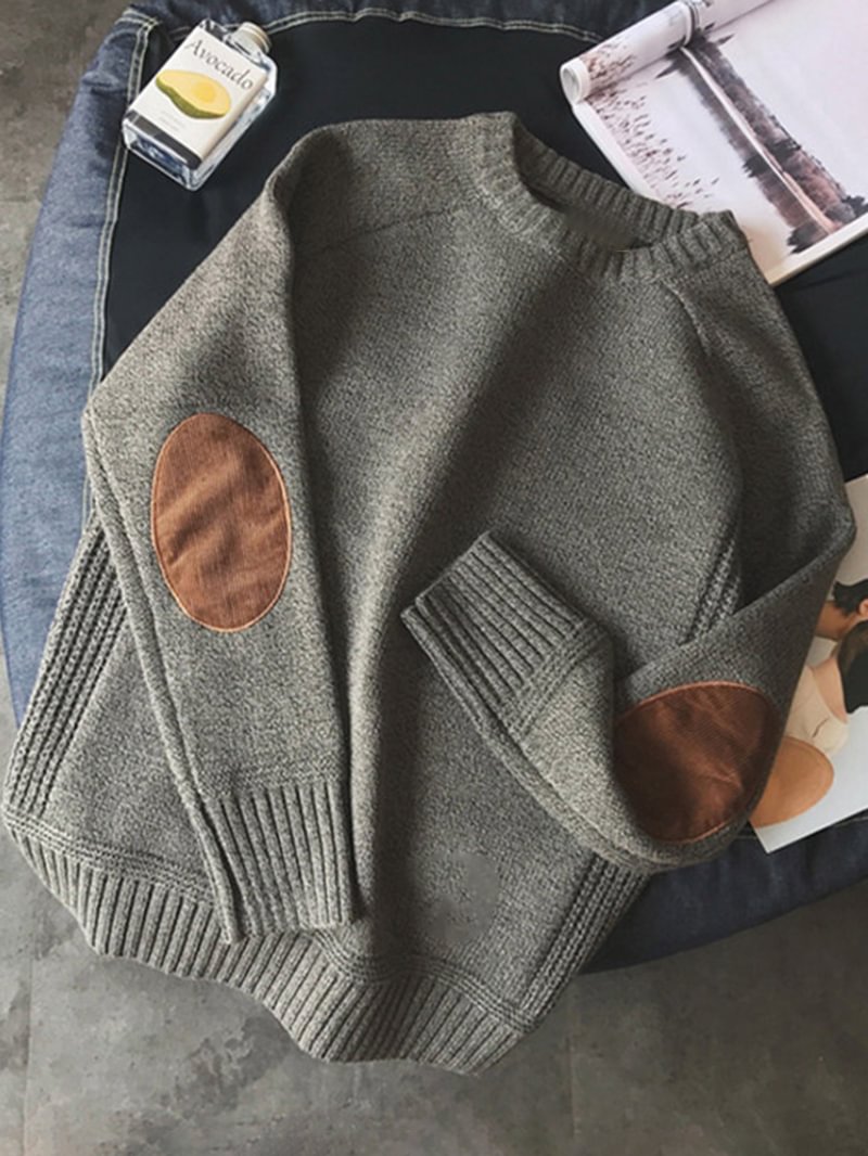 Elbow Patch Crew Neck Knit Sweater in  mildstyles