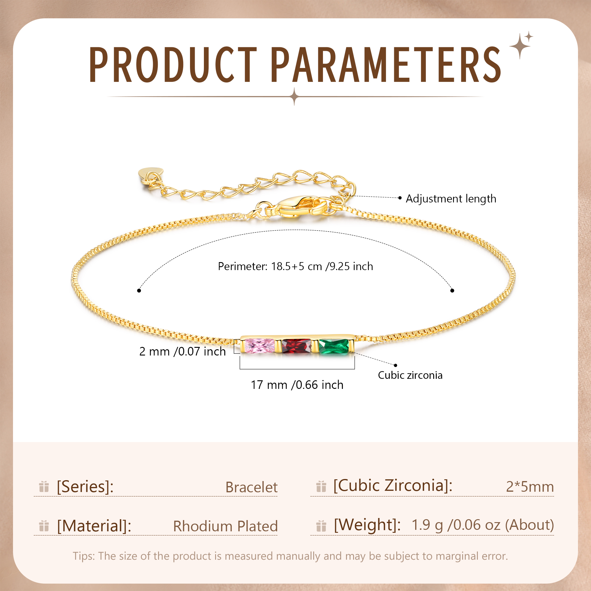 Custom 3 Birthstones Bracelet Gold Adjustable Bracelet Personalised Birthday Gift for Her-Jessemade AU