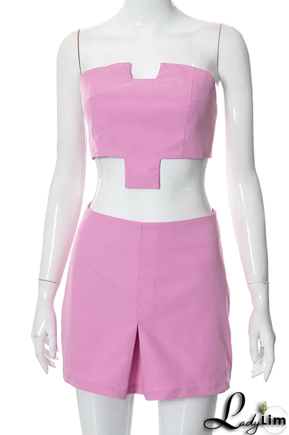 White Sexy Solid Patchwork Strapless Sleeveless Two Pieces