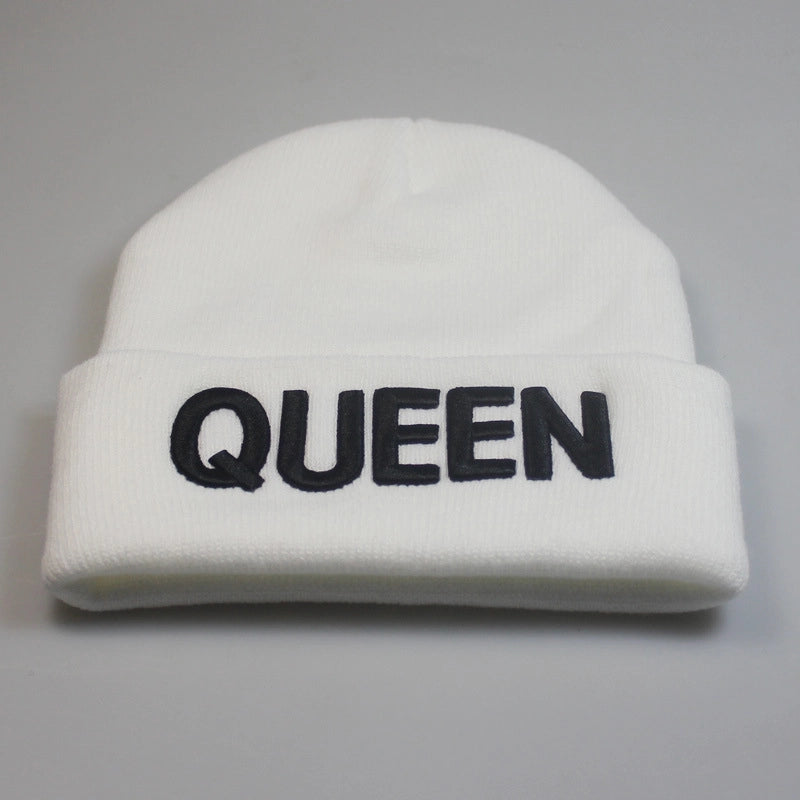 Domestic Explosions KING Embroidered Knitted Hat QUEEN Couple Winter Women’s Wool Hat