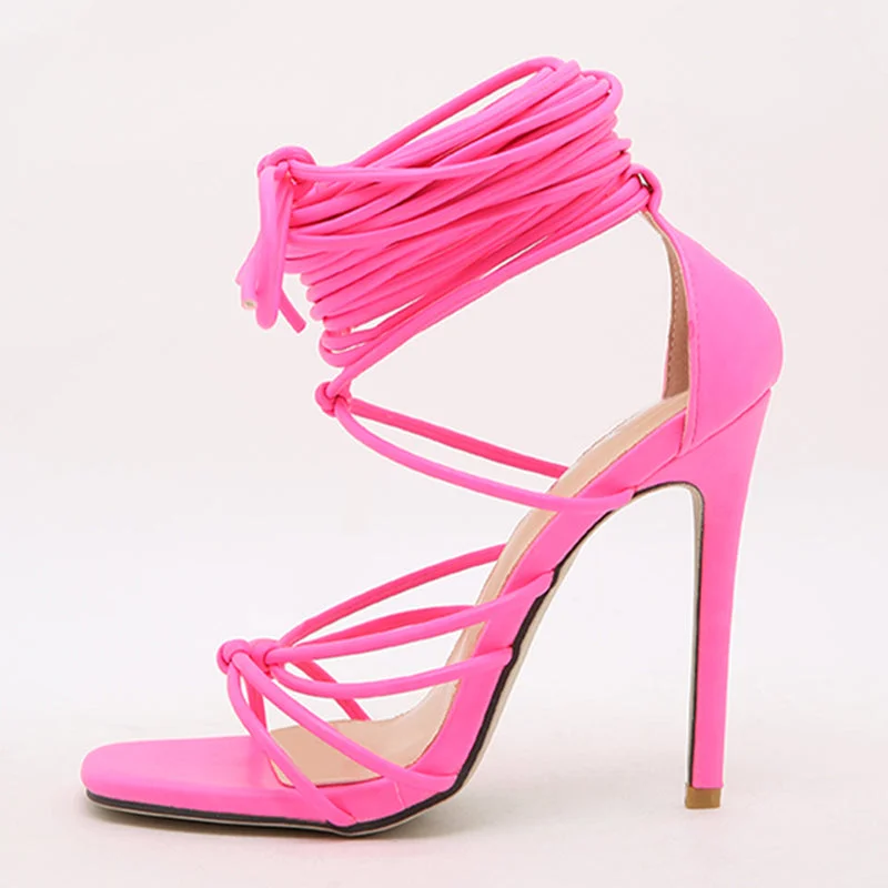  Roman Sandals Cross Strap Stiletto Square Toe High Heels Lace Up Sexy Ladies Fashion Sandals Pumps Long Summer Boots