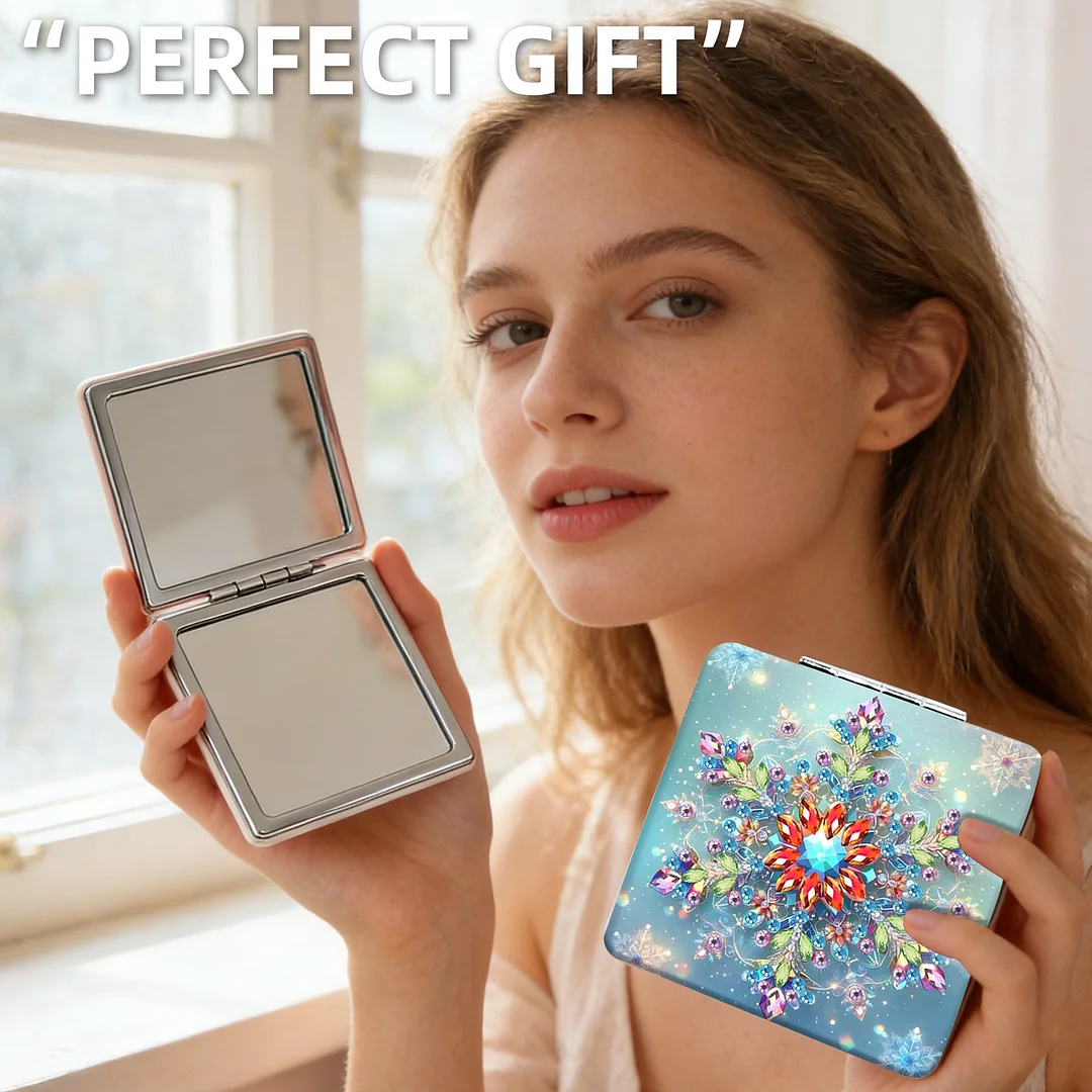 Snowflake DIY Special Shaped Diamond Painting Compact Mirror Kits Diamond Art Painting Pocket Mirror for Beginners Adults Art Craft Woman Gifts